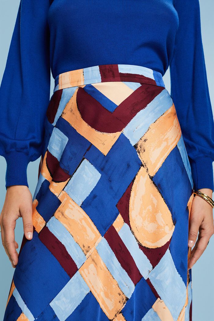 Patterned Satin Midi Skirt, BLUE, detail image number 2