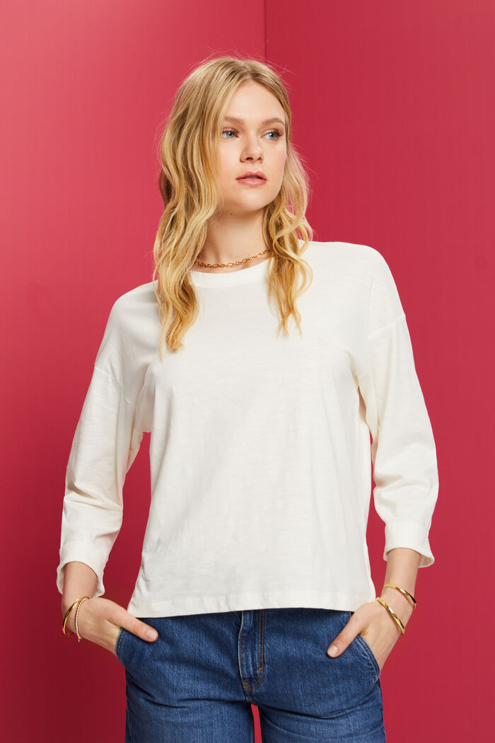 Boxy long sleeve, 100% cotton, OFF WHITE, detail image number 0