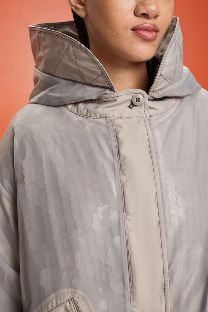 Semi-Sheer Sequined Hooded Parka, LIGHT GREY, detail image number 3