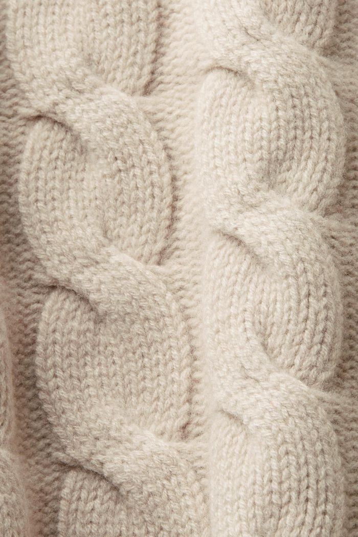 Wool Cable Knit Sweater, LIGHT TAUPE, detail image number 5
