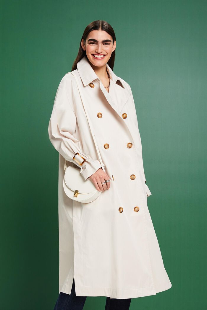 Double-Breasted Trench Coat, LIGHT BEIGE, detail image number 0