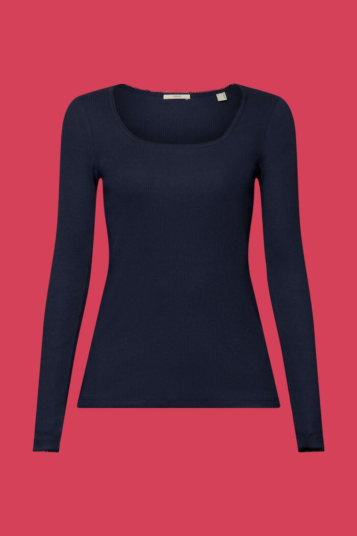 Ribbed long sleeve top, NAVY, detail image number 6