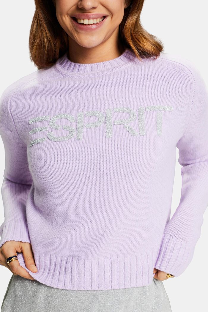 Chunky Knit Wool-Cashmere Logo Sweater, LAVENDER, detail image number 3