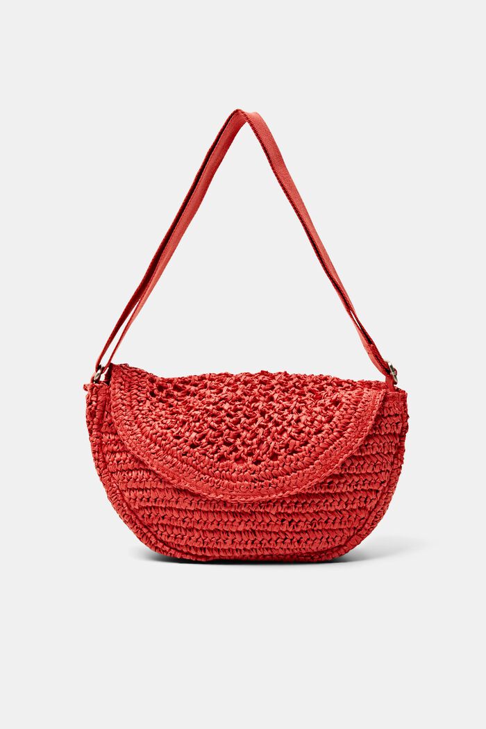 Woven Straw Crossbody Bag, ORANGE RED, detail image number 0