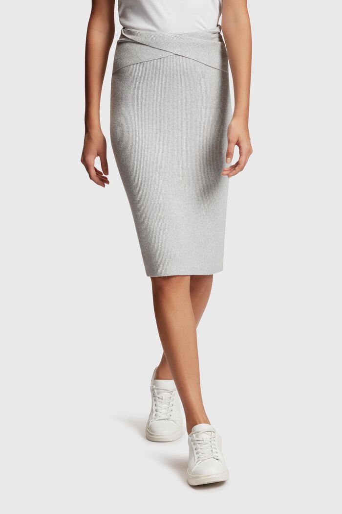 Twisted waist metallic ribbed midi skirt, SILVER, detail image number 0