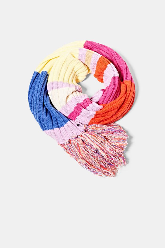 Fringed scarf with coloured stripes, PINK FUCHSIA, detail image number 0