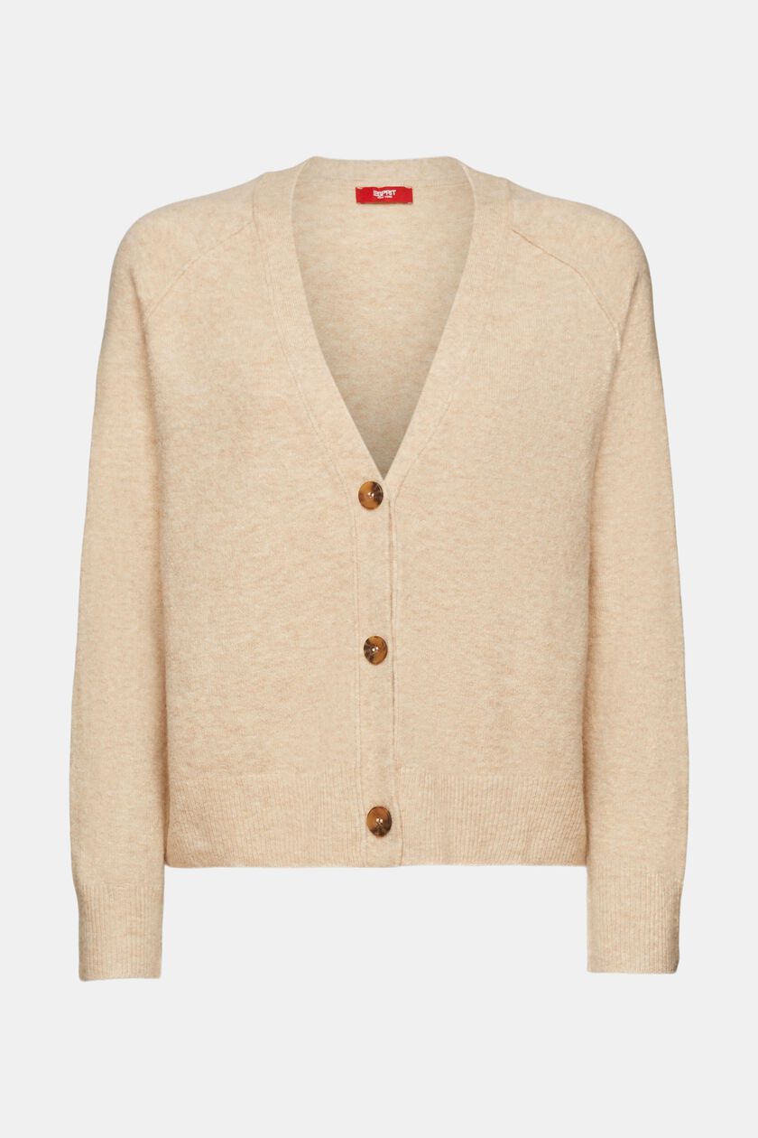 Buttoned V-neck cardigan, wool blend