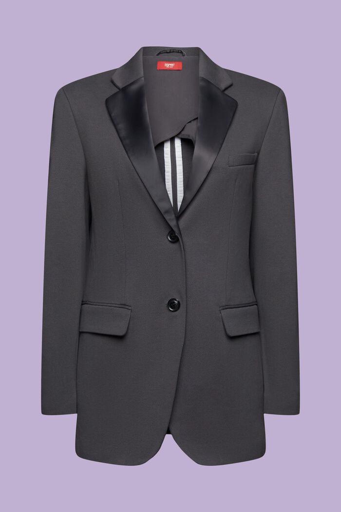 Textured Knit Tuxedo Blazer, Organic Cotton, DARK GREY, detail image number 6