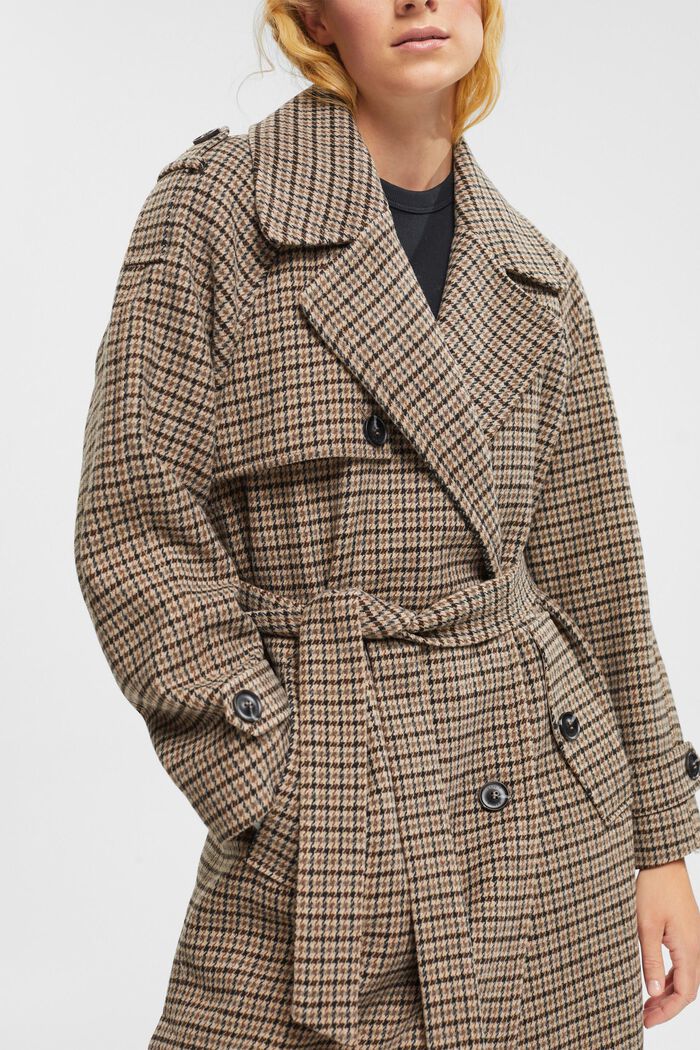 Checked wool blend coat, BARK, detail image number 0