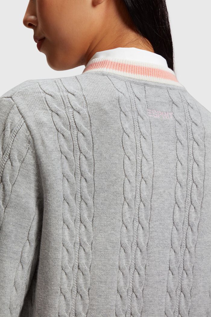 Dolphin Logo Cable Knit Sweater, LIGHT GREY, detail image number 3
