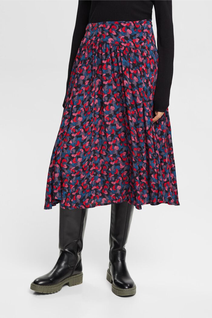 Printed midi-skirt with gathers, PINK, detail image number 0