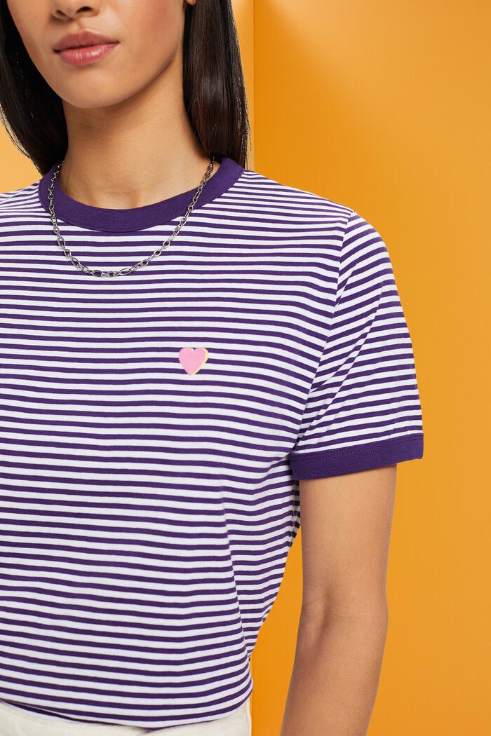 Striped cotton t-shirt with embroidered motif, DARK PURPLE, detail image number 2