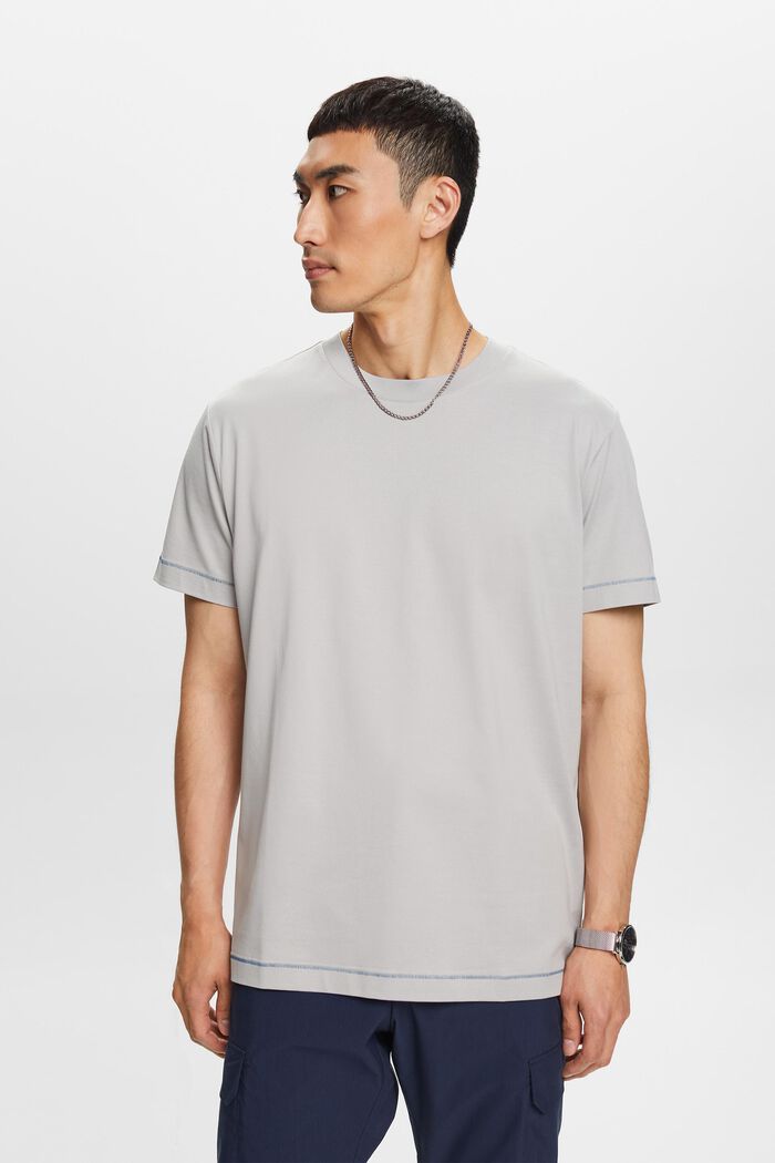 Jersey crewneck t-shirt, 100% cotton, LIGHT GREY, detail image number 1