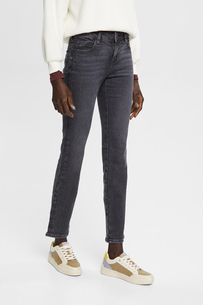 High-rise straight leg stretch jeans, GREY DARK WASHED, detail image number 1