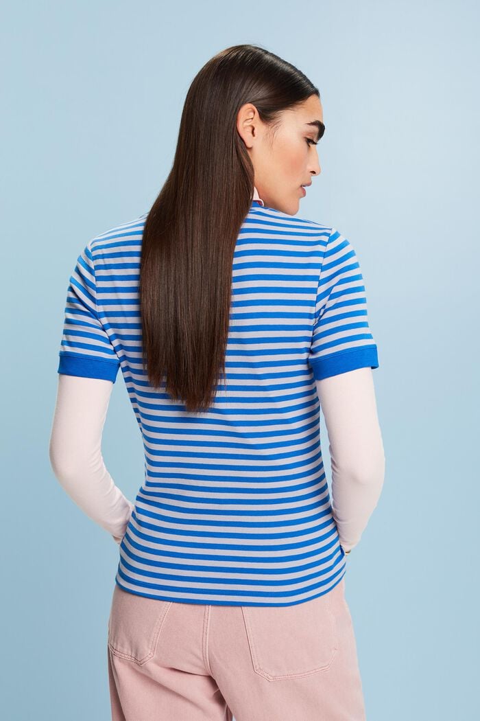 Logo-Print Striped Cotton T-Shirt, LIGHT BLUE LAVENDER, detail image number 4