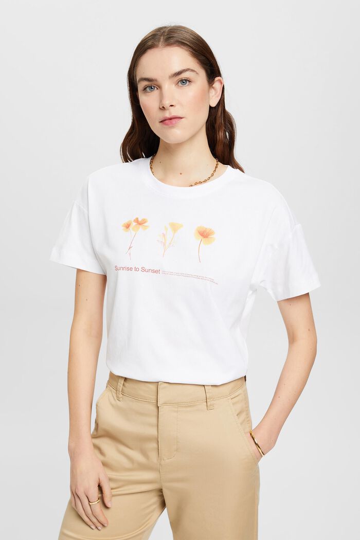 T-shirt with floral chest print, WHITE, detail image number 0