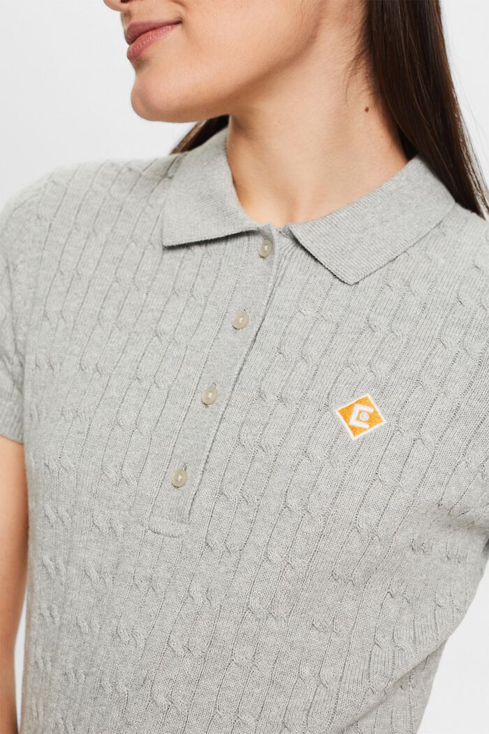 Cable-Knit Polo Shirt, LIGHT GREY, detail image number 2