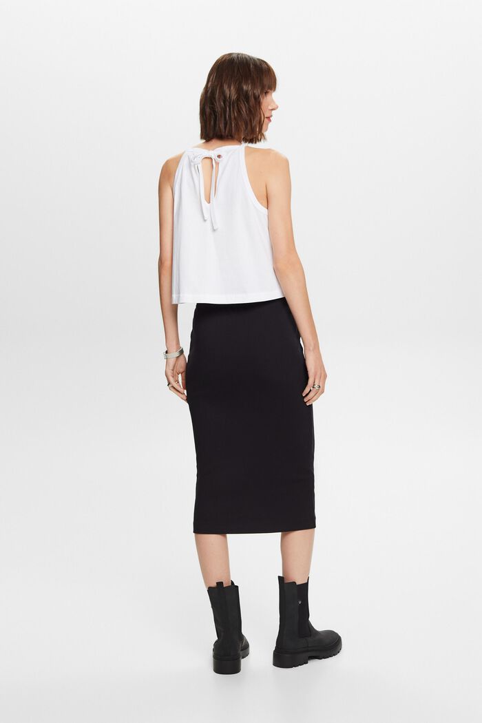 Stretch Cotton-Jersey Midi Skirt, BLACK, detail image number 3