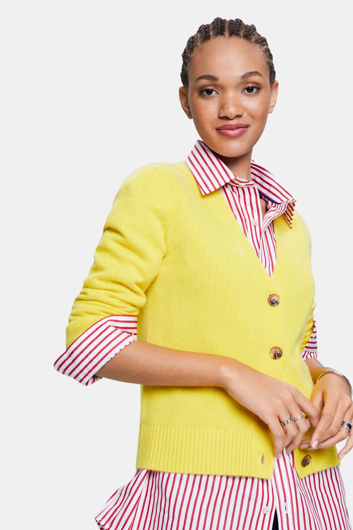 Cashmere V-Neck Cardigan, YELLOW, detail image number 0