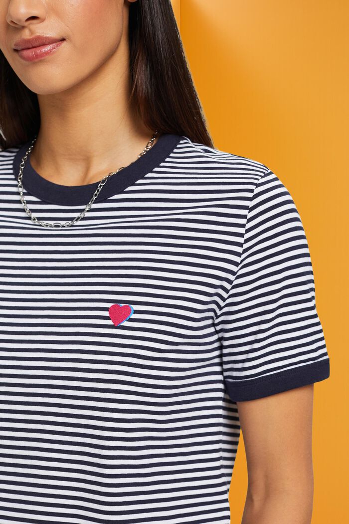 Striped cotton t-shirt with embroidered motif, NAVY, detail image number 2