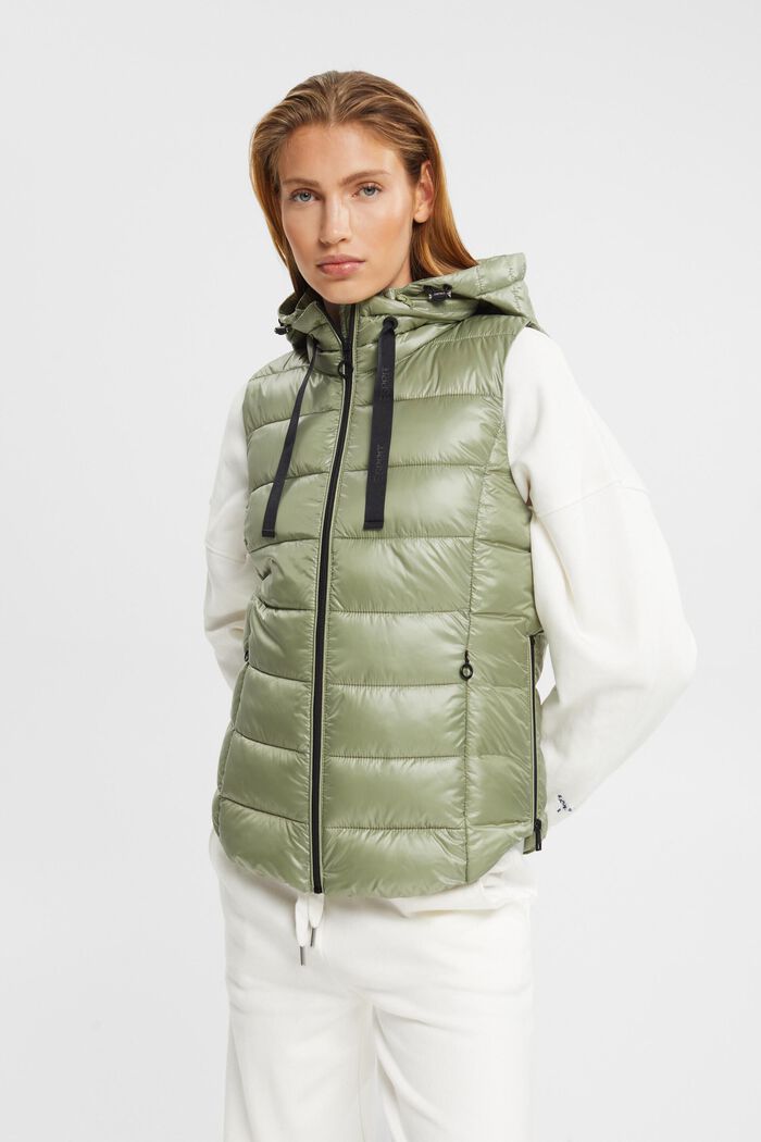Hooded Quilted Shell Vest, LIGHT KHAKI, detail image number 0