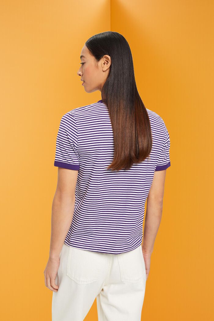 Striped cotton t-shirt with embroidered motif, DARK PURPLE, detail image number 3