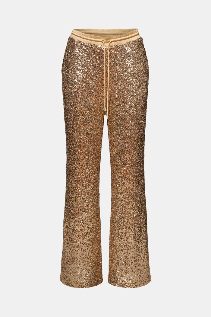 Sequined Satin Wide Leg Pants, GOLD, detail image number 7