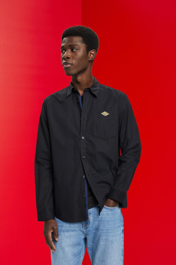 Button-down cotton shirt, BLACK, detail image number 0