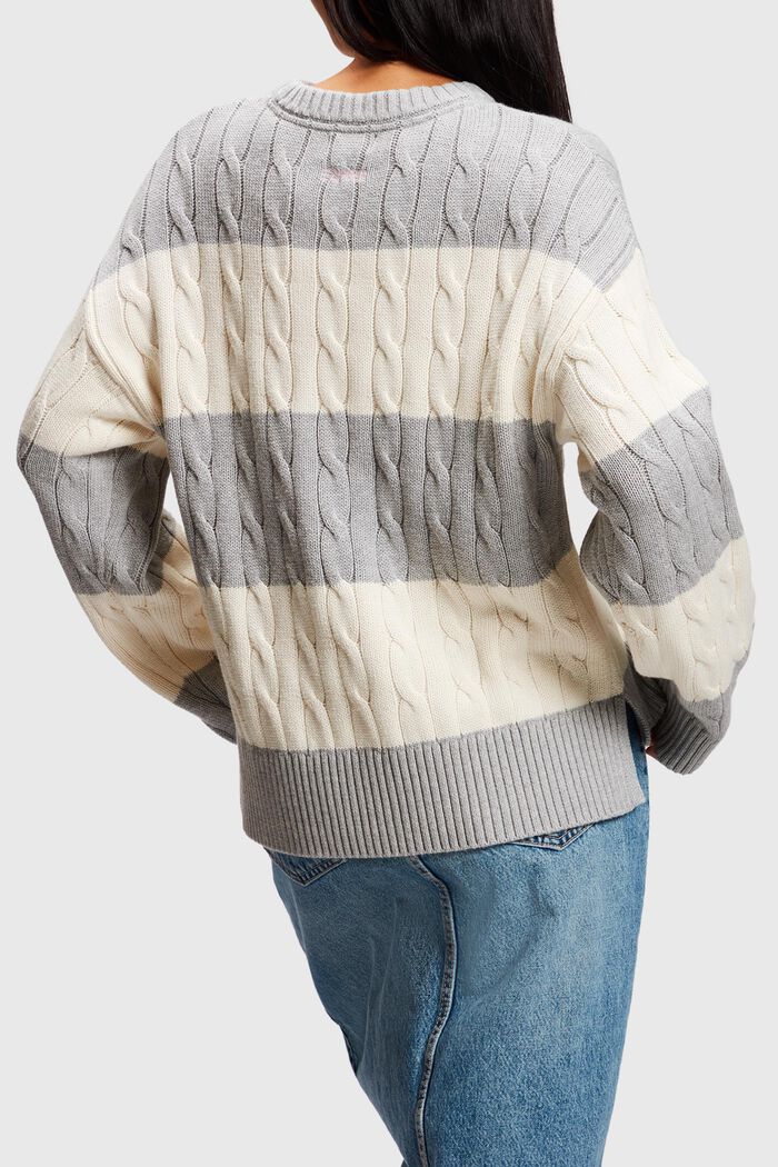 Striped Dolphin Logo Cable Knit Sweater, LIGHT GREY, detail image number 1