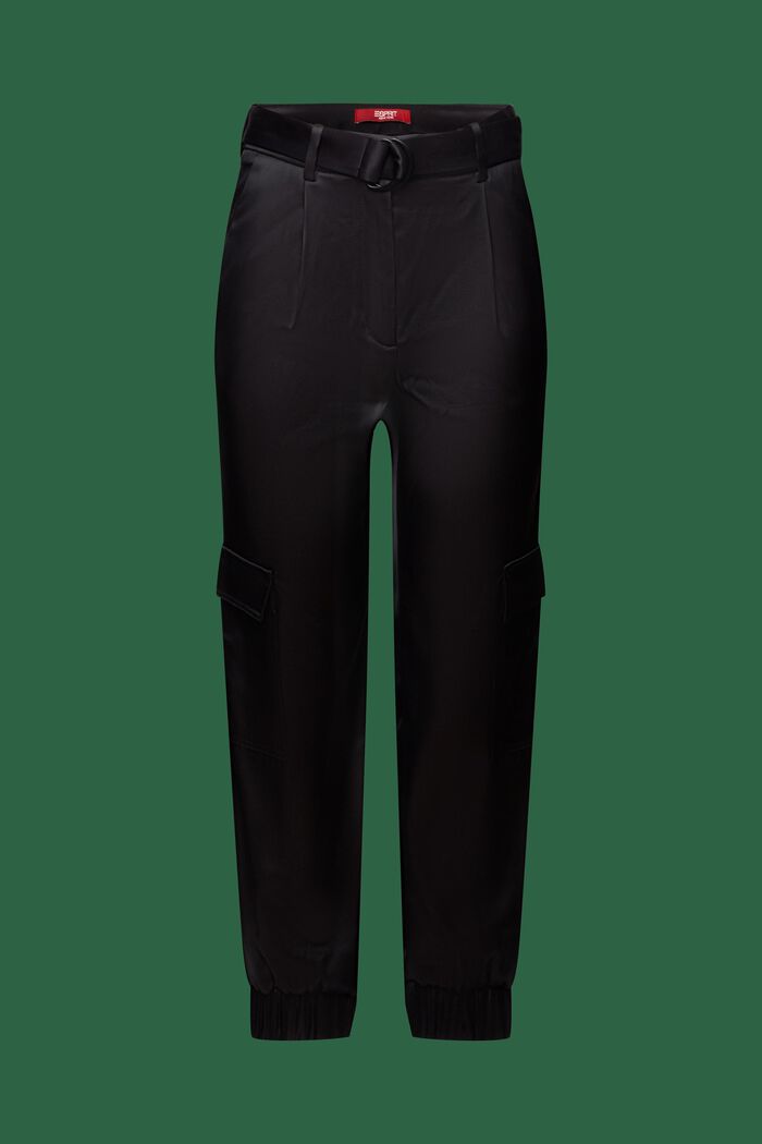 Satin Belted Cargo Pants, BLACK, detail image number 6