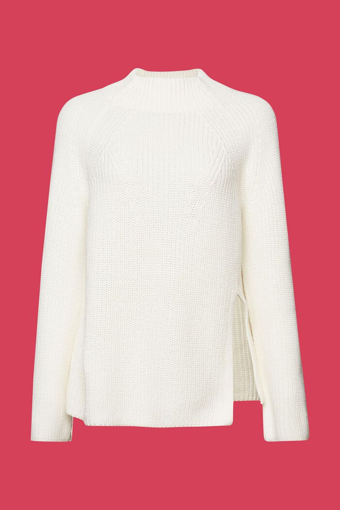 Slitted mock neck jumper, 100% cotton, OFF WHITE, detail image number 6