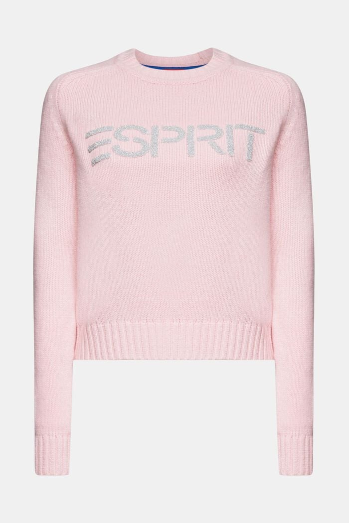 Chunky Knit Wool-Cashmere Logo Sweater, PASTEL PINK, detail image number 5