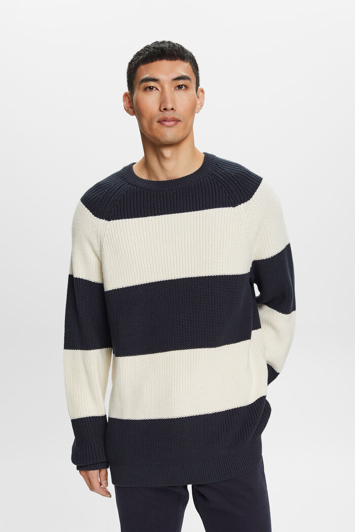 Striped Crewneck Sweater, PETROL BLUE, detail image number 1
