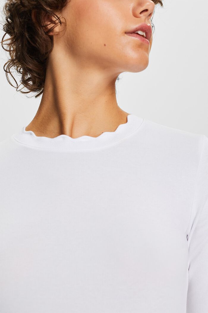 Scallop-Trim Cotton Jersey Top, WHITE, detail image number 4