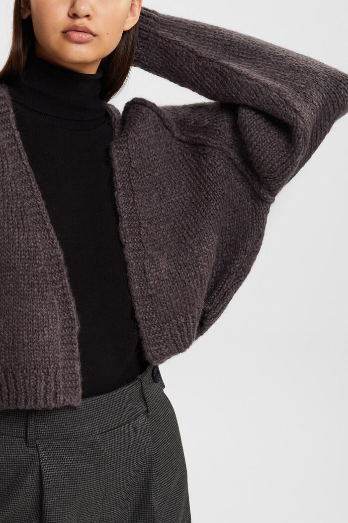 Cropped wool blend cardigan, ANTHRACITE, detail image number 2
