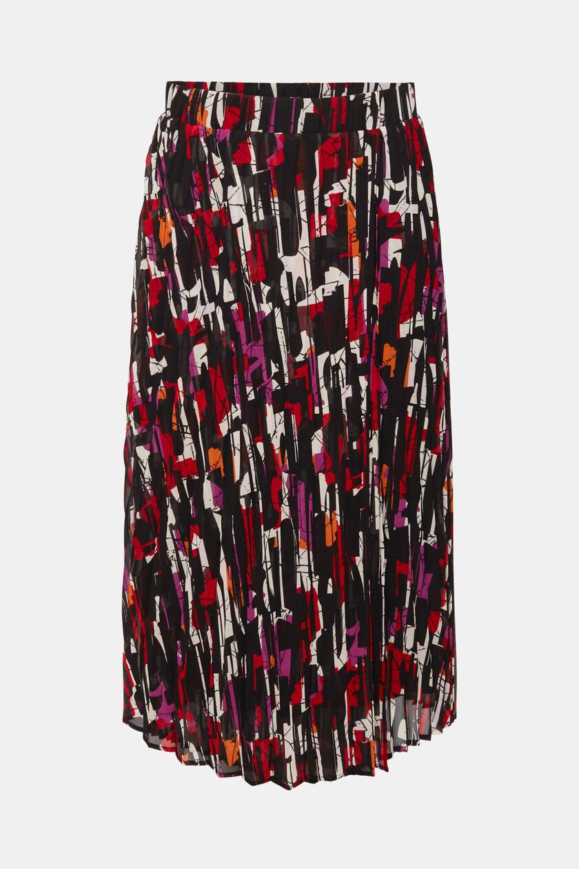 Pleated, patterned midi skirt