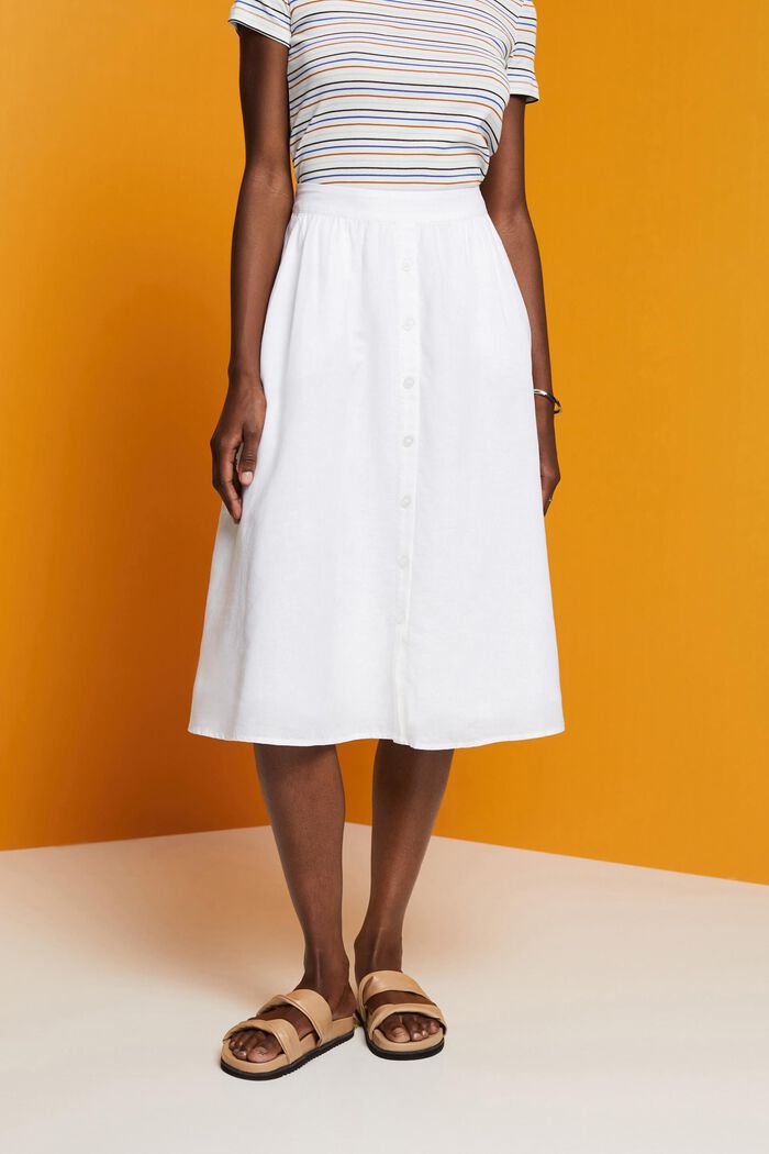 Midi skirt, linen-cotton blend, WHITE, detail image number 0