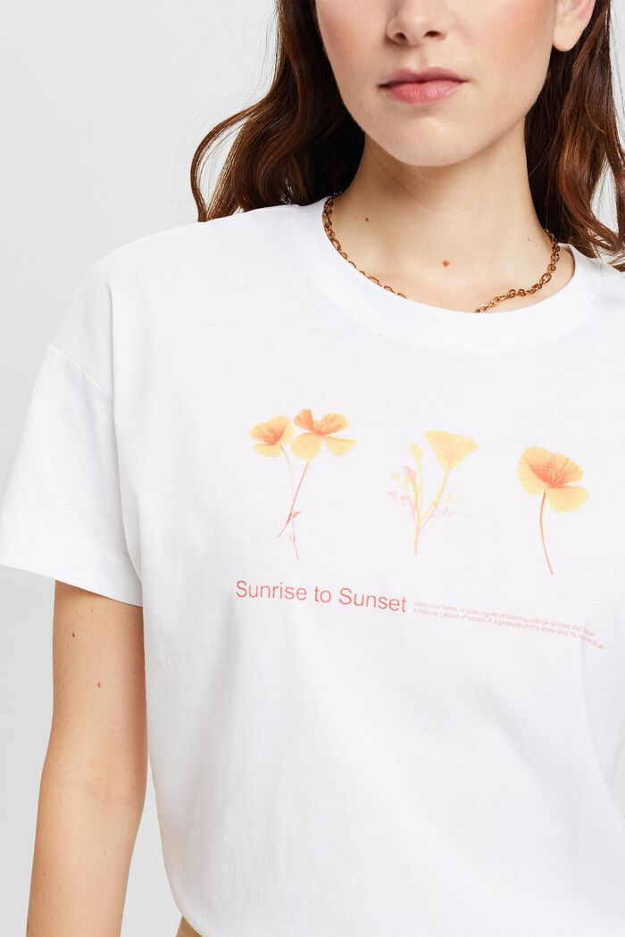 T-shirt with floral chest print, WHITE, detail image number 2