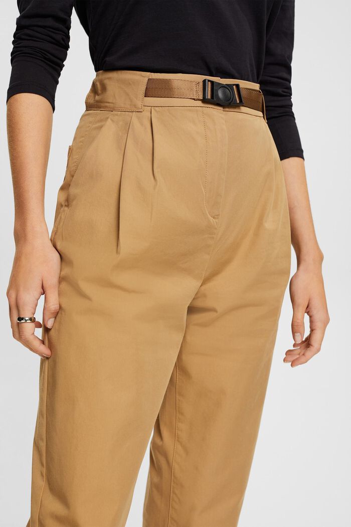 Balloon fit trousers with elasticated hem, KHAKI BEIGE, detail image number 0