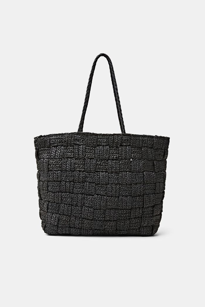 Woven Straw Tote, BLACK, detail image number 0