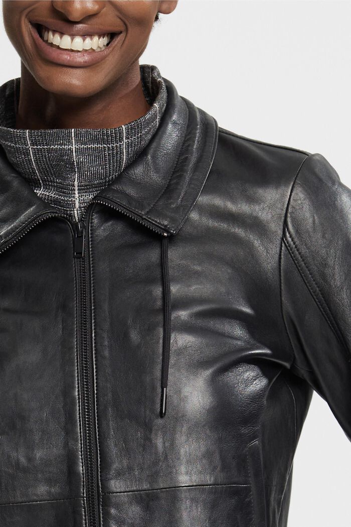 Leather jacket with drawstrings, BLACK, detail image number 2
