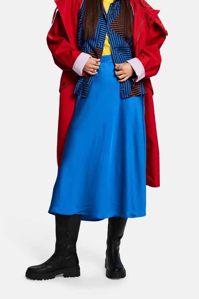 Satin Midi Skirt, BRIGHT BLUE, detail image number 0