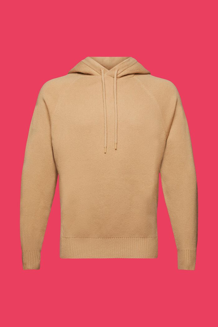 Unisex Wool-Cashmere Hooded Knit Sweater, BEIGE, detail image number 7