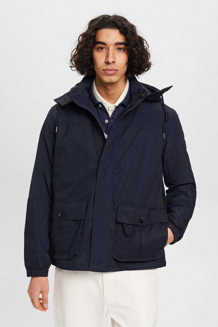 Utility jacket with detachable hood, NAVY, detail image number 0