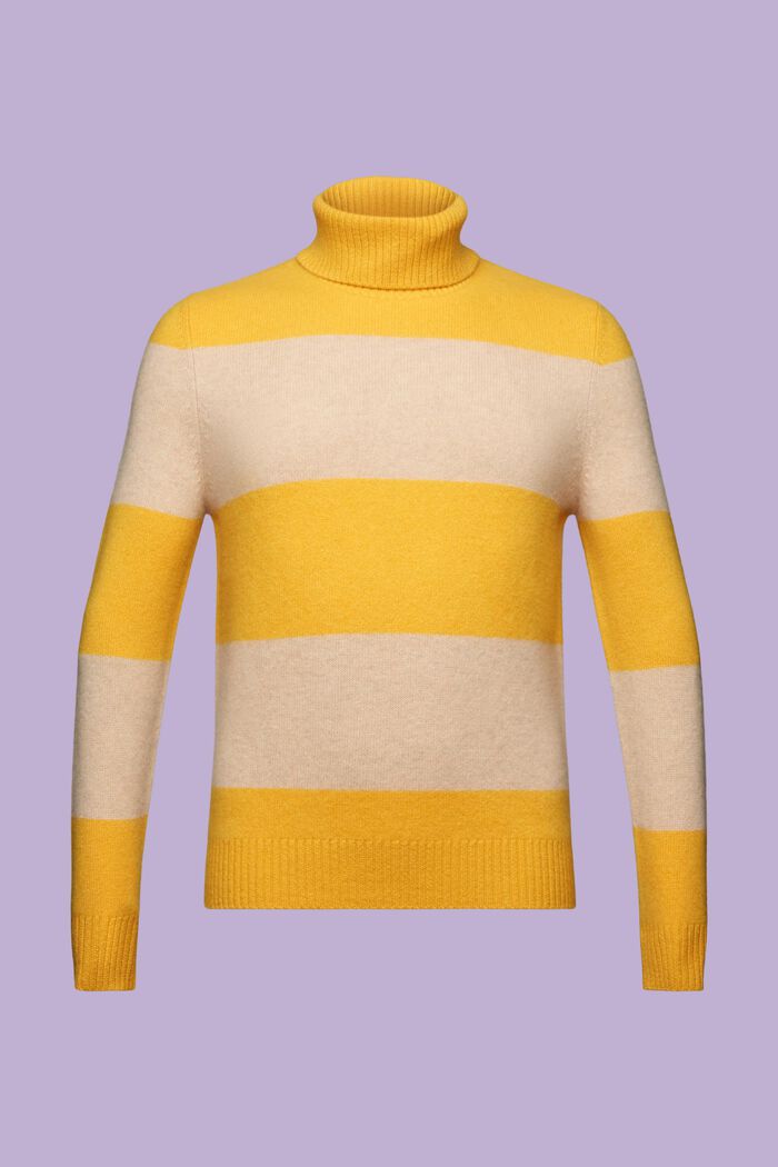 Cashmere Striped Turtleneck Sweater, YELLOW, detail image number 6