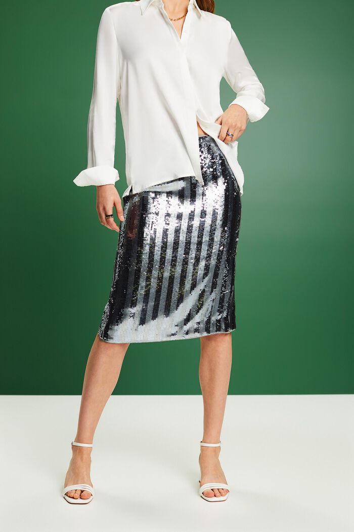 Sequin Midi Skirt, SILVER, detail image number 0