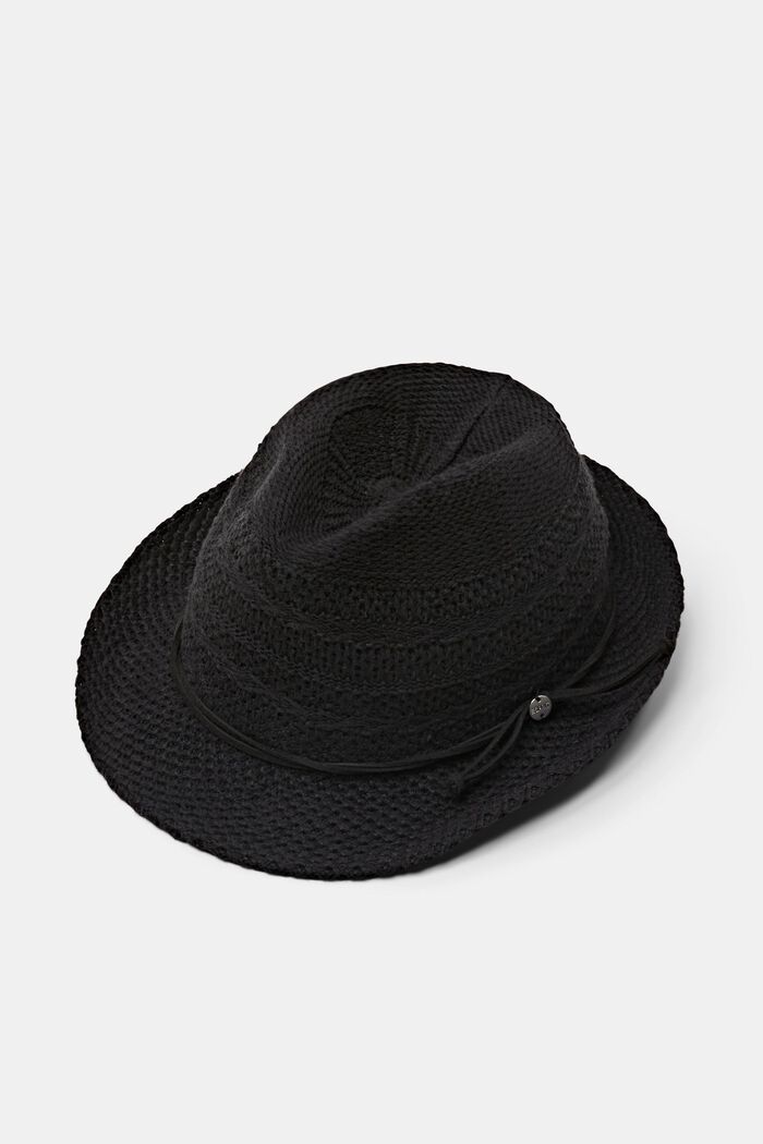 Knit Fedora Hat, BLACK, detail image number 0
