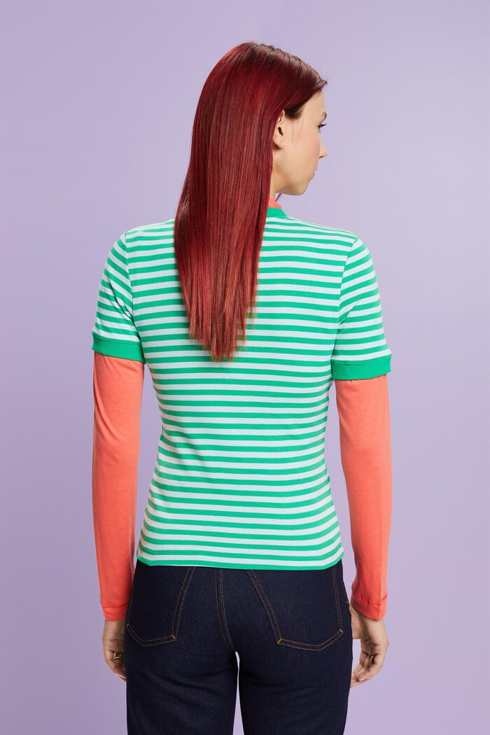 Logo-Print Striped Cotton T-Shirt, NEW GREEN, detail image number 3