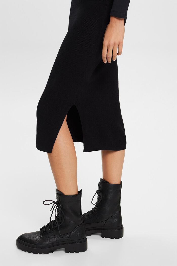 Rib-Knit Midi Skirt, BLACK, detail image number 2