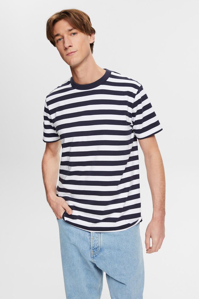 Striped crewneck T-shirt, NAVY, detail image number 0
